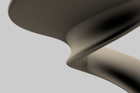 Abstract unusual horizontal 3d illustration or wallpaper, cover, web banner of curved soft line in gradient dark beige color with dark shadows on white gray background. Brown spiral or wave pattern graphic backgroundの写真素材