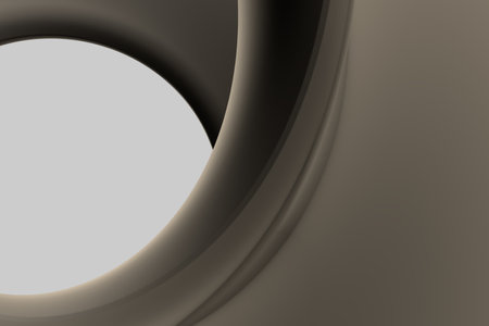 Abstract unusual horizontal 3d illustration of a dark beige brown spiral with dark shadows with a light gray circle inside. Brown spiral or wave pattern graphic backgroundの写真素材