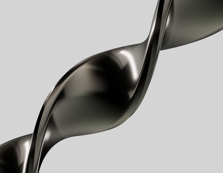 Abstract beautiful modern illustration of flowing swirl, twisted pipe in gradient metallic gray and black color on a gray background. Modern header with light slate gray, pastel gray and dark slate gray colors. Dynamic curved lines with fluid flowing waves and curves. Abstract geometric aluminium and gray color backgroundの写真素材