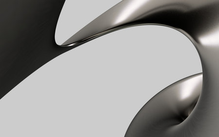 Abstract beautiful modern illustration of flowing swirl, twisted pipe in gradient metallic gray color on a gray background. Modern header with light slate gray, pastel gray and dark slate gray colors. Dynamic curved lines with fluid flowing waves and curves. Abstract geometric aluminium and gray color backgroundの写真素材
