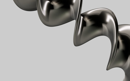 Abstract beautiful modern illustration of flowing swirl, twisted pipe in gradient metallic gray and black color on a gray background. Modern header with light slate gray, pastel gray and dark slate gray colors. Dynamic curved lines with fluid flowing waves and curves. Abstract geometric aluminium and gray color backgroundの写真素材