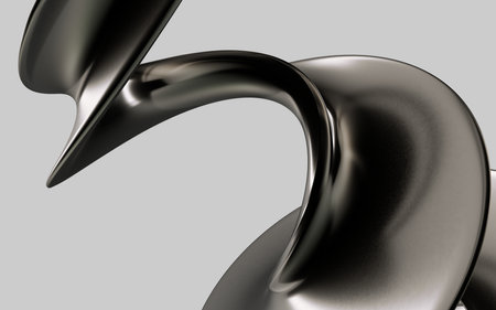 Abstract beautiful modern illustration of flowing swirl, twisted pipe in gradient metallic gray color on a gray background. Modern header with light slate gray, pastel gray and dark slate gray colors. Dynamic curved lines with fluid flowing waves and curves. Abstract geometric aluminium and gray color backgroundの写真素材