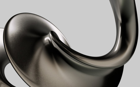 Abstract beautiful modern illustration of flowing swirl, twisted pipe in gradient metallic gray color on a gray background. Modern header with light slate gray, pastel gray and dark slate gray colors. Dynamic curved lines with fluid flowing waves and curves. Abstract geometric aluminium and gray color backgroundの写真素材