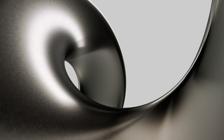 Abstract beautiful modern illustration of flowing swirl with holes in gradient metallic gray and black color on a gray background. Modern header with light slate gray, pastel gray and dark slate gray colors. Dynamic curved lines with fluid flowing waves and curves. Abstract geometric aluminium and gray color backgroundの写真素材