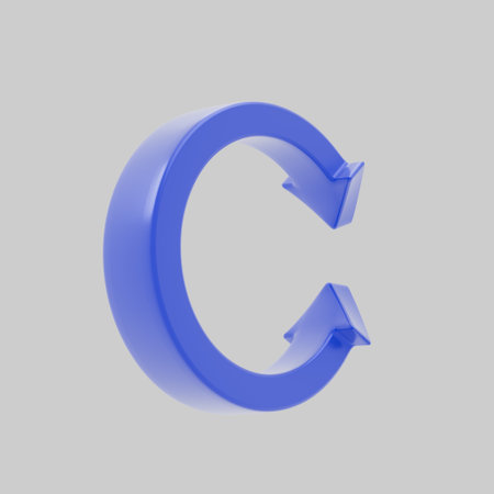 Abstract 3D blue twisted arrow figure on a white background, symbolizing a cycle or update. Ideal for use in interfaces, presentations, infographics, and web designの写真素材
