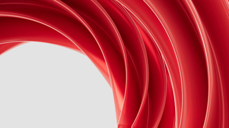 Abstract 3D background with red wavy lines in a minimalist style, smooth texture, modern design for banners, presentations, backgrounds, and advertising. Geometric shapes on a light background.の写真素材