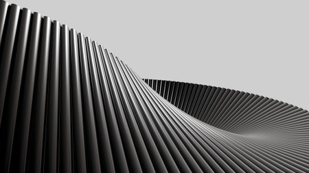 Abstract background with metallic waves, shiny surface in dark tones, modern design for wallpapers, presentations, banners, and graphic designの写真素材