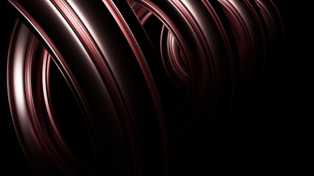Abstract metal spirals, 3D render, smooth reflective surfaces, dark backgroundの写真素材
