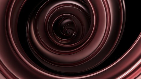 Abstract metal spirals, 3D render, smooth reflective surfaces, dark backgroundの写真素材