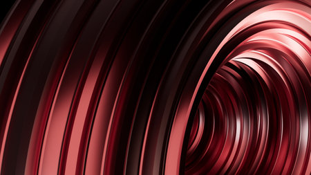 Abstract metal spirals, 3D render, smooth reflective surfaces, dark backgroundの写真素材