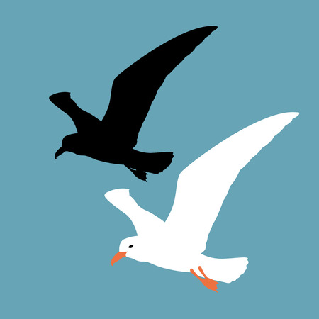 seagull vector illustration style Flat set black silhouetteのイラスト素材