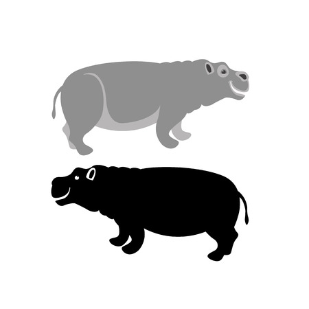 Hippo vector illustration style Flat set silhouetteのイラスト素材