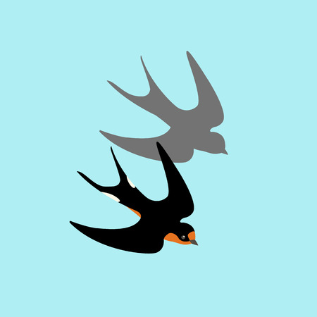 swallow illustration style flat set black silhouetteのイラスト素材