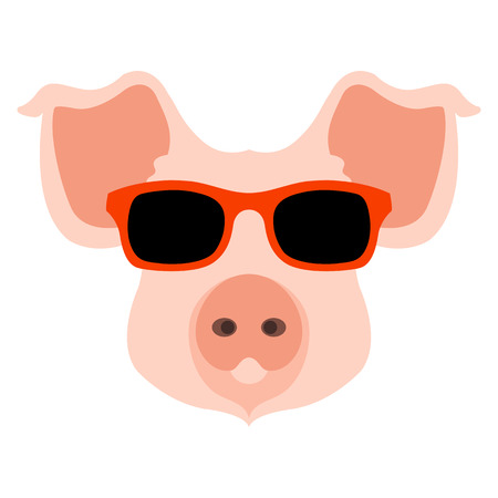 pig face head glasses vector illustration style flatのイラスト素材
