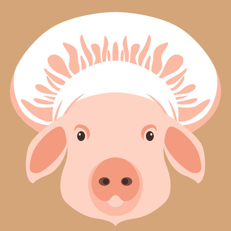 pig face in cook's cap vector illustration flat style front viewのイラスト素材