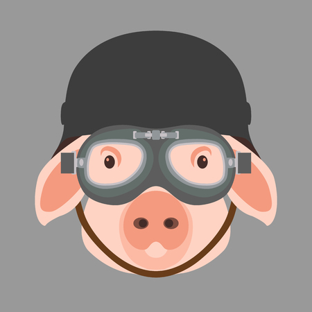 pig face in helmet vector illustration flat style front viewのイラスト素材