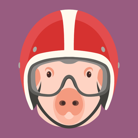 pig face in helmet vector illustration flat style front viewのイラスト素材
