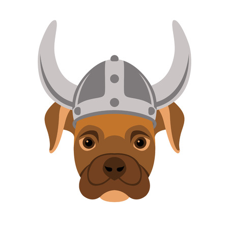 Dog face in viking helmet vector illustration flat style front viewのイラスト素材