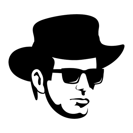 man in hat face vector illustration flat style profile side.のイラスト素材
