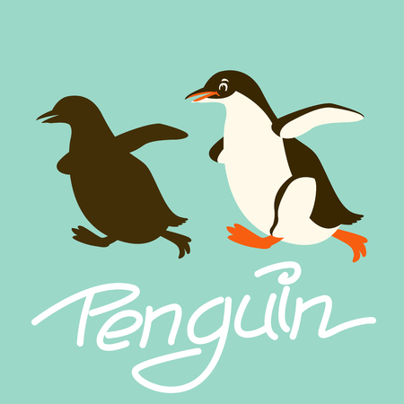 penguin vector illustration  flat style black silhouette setのイラスト素材