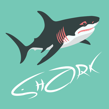 blue shark vector illustration flat style  profile viewのイラスト素材