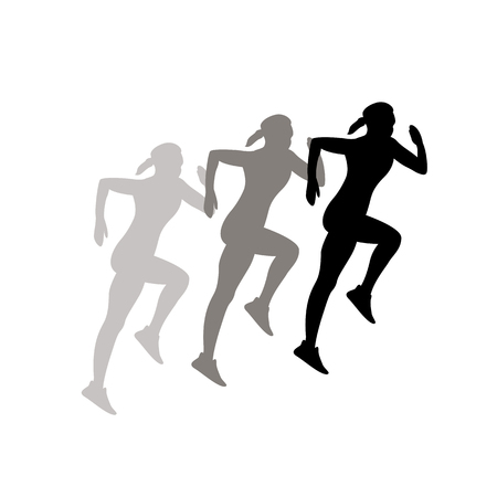  black Silhouette of running girl vector illustration setのイラスト素材