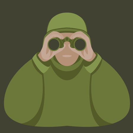 Soldier with binoculars vector illustration flat style front viewのイラスト素材
