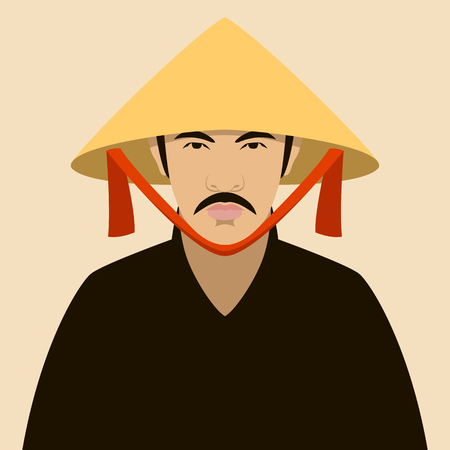 Chinese man face vector illustration flat style front sideのイラスト素材