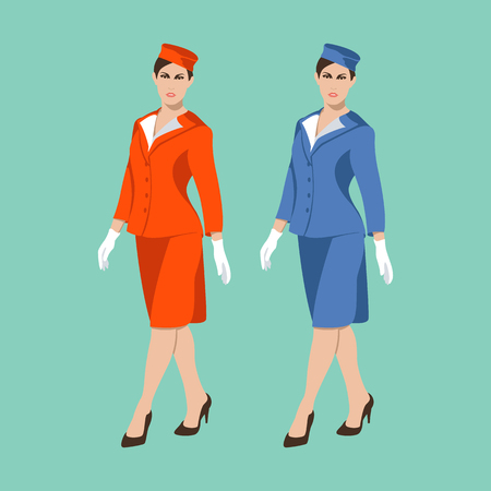 Stewardess women vector illustration flat style front viewのイラスト素材
