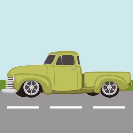 classic pickup truck vintage vector illustration flat styleのイラスト素材