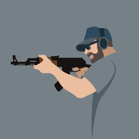 A man with a gun vector illustration flat style profile sideのイラスト素材