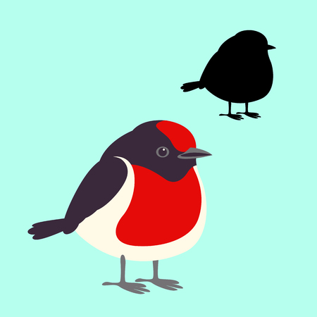 red - capped robin bird vector illustration flat style black silhouetteのイラスト素材