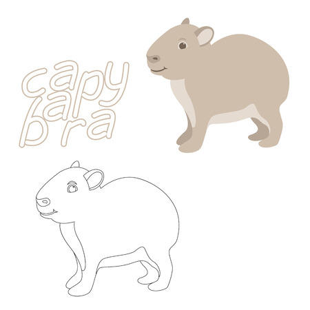 capybara  coloring book   vector illustration flat style profile side setのイラスト素材