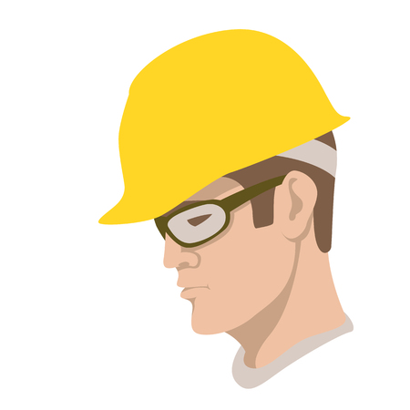 Worker head in a helmet and safety glasses vector illustrationのイラスト素材