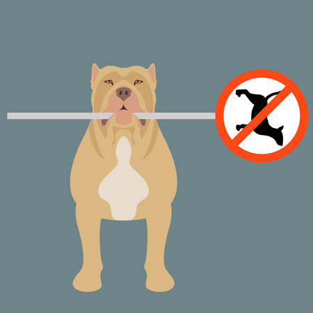 The dog holds a road sign in his teeth flat styleのイラスト素材