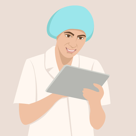 doctor with a tablet in hands  vector illustration flat styleのイラスト素材