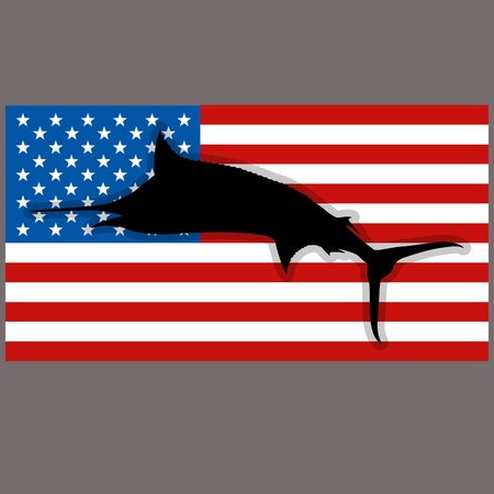 silhouette marlin fish on background usa flag profileのイラスト素材