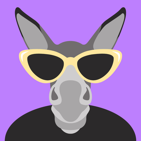 donkey in glasses face head vector illustration flat style front sideのイラスト素材
