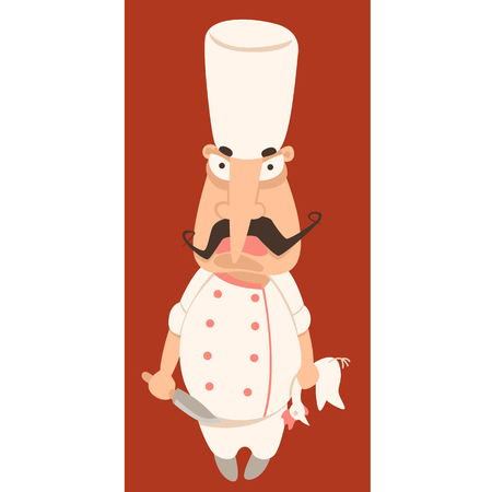 cartoon chef with chicken vector illustration flat styleのイラスト素材
