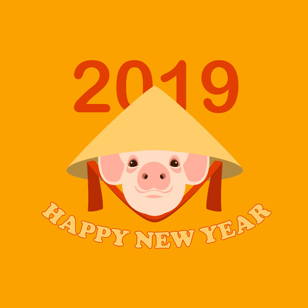 pig in hat. chinese symbol of the 2019 year. vector illustration flat styleのイラスト素材