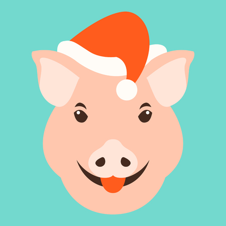 Pig in a cap of Santa Claus  vector illustration flat styleのイラスト素材