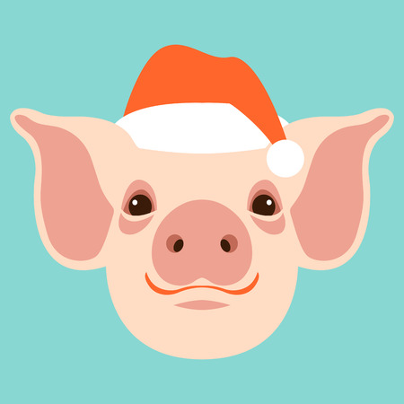 Pig in a cap of Santa Claus  vector illustration flat styleのイラスト素材