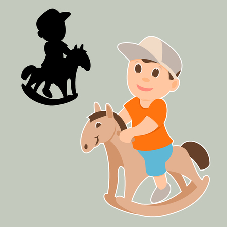 boy on  rocking horse  vector illustration flat style  black silhouetteのイラスト素材