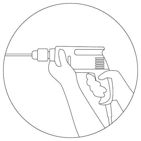 Drill in the male hand  vector illustration  lining drawのイラスト素材
