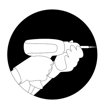 Drill in the male hand  vector illustration  lining drawのイラスト素材