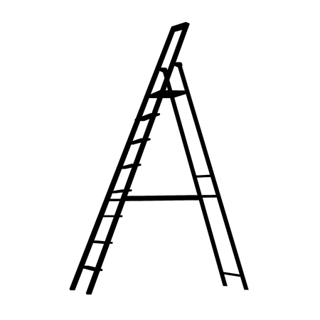 step ladder vector illustration black silhouette profile sideのイラスト素材
