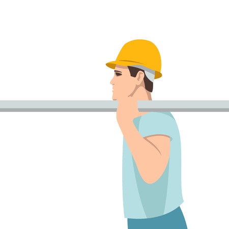 worker carries a pipe vector illustration flat style profile sideのイラスト素材