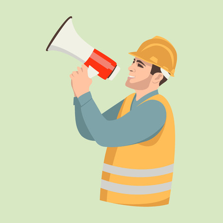 work with a megaphone vector illustration flat style profile sideのイラスト素材