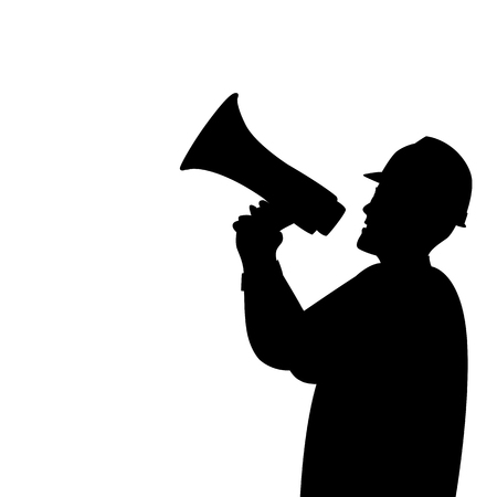 work with a megaphone vector illustration  blacl silhouette profile sideのイラスト素材