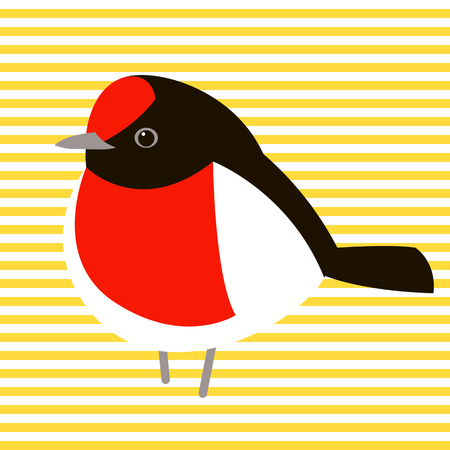 red - capped robin  vector illustration flat style front side stylizedのイラスト素材